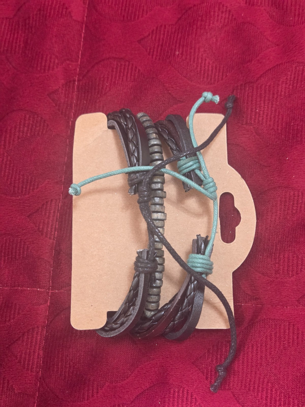 Men's Bohemian Multi-Layer Leather Wrap Bracelet Set Wood Beads Leaf Charm Adjus