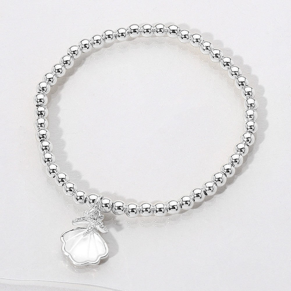 2-Piece Mother of Pearl Starfish Charm Beaded Stretch Bracelet Set Gold & Silver