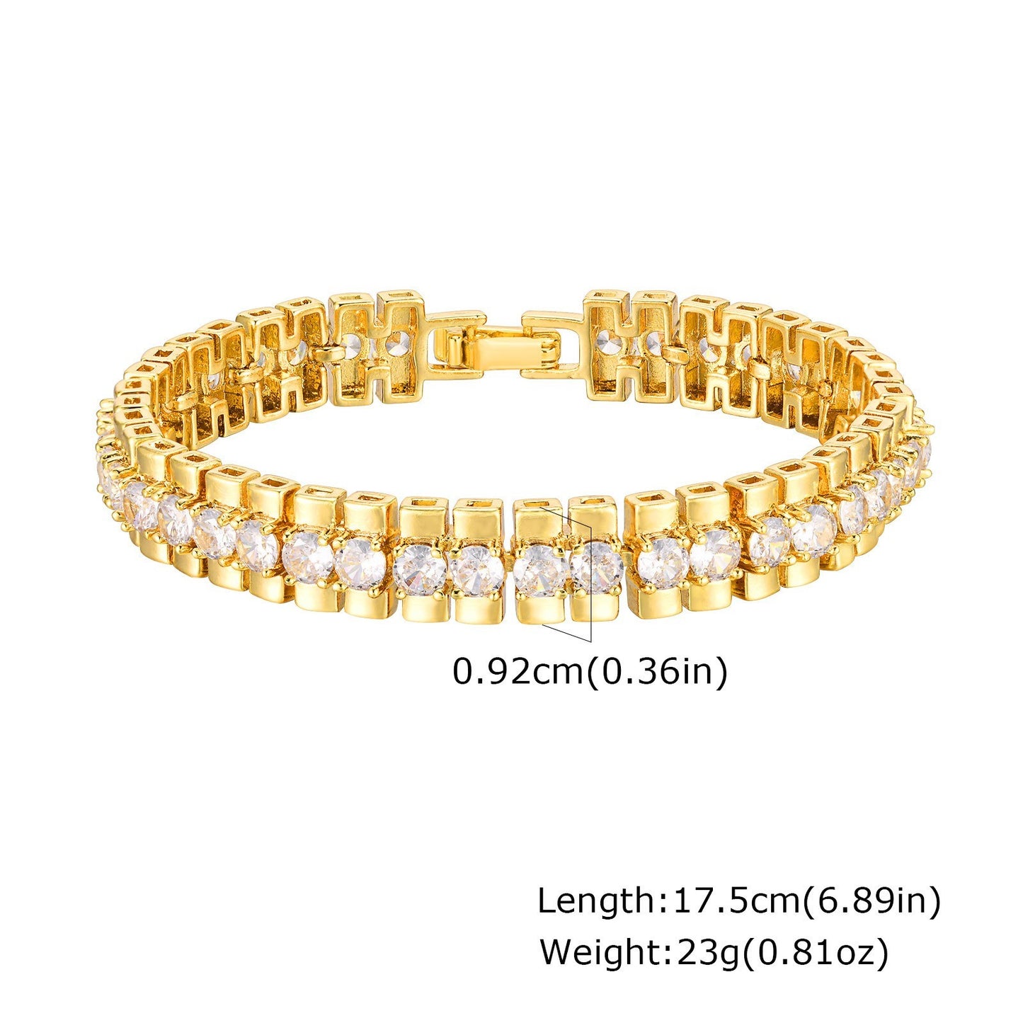 Gold Plated Rhinestone Tennis Bracelet Two Row CZ Crystal Bangle Women’s Fashion