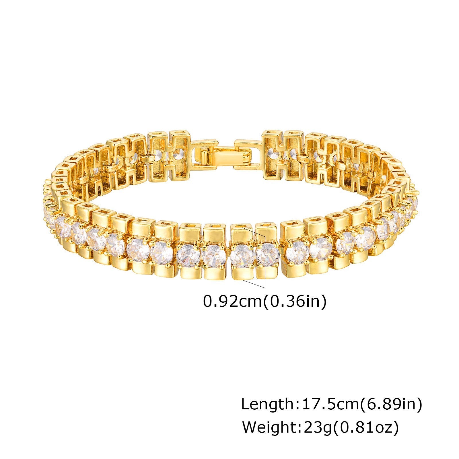 Gold Plated Rhinestone Tennis Bracelet Two Row CZ Crystal Bangle Women’s Fashion