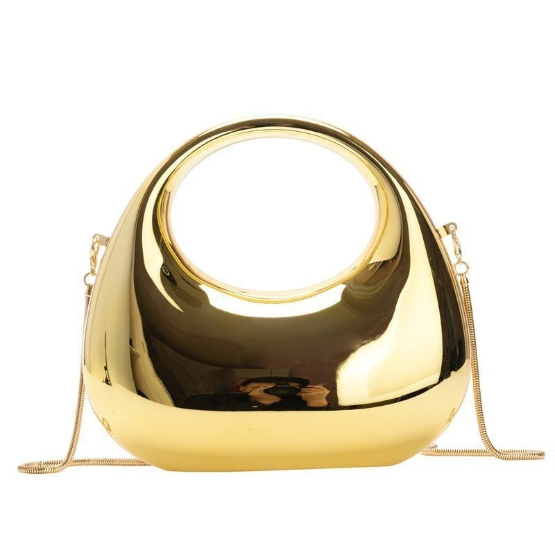 Sculptural Gold Mirror Metallic Crescent Bag Clutch Shoulder Crossbody Statement