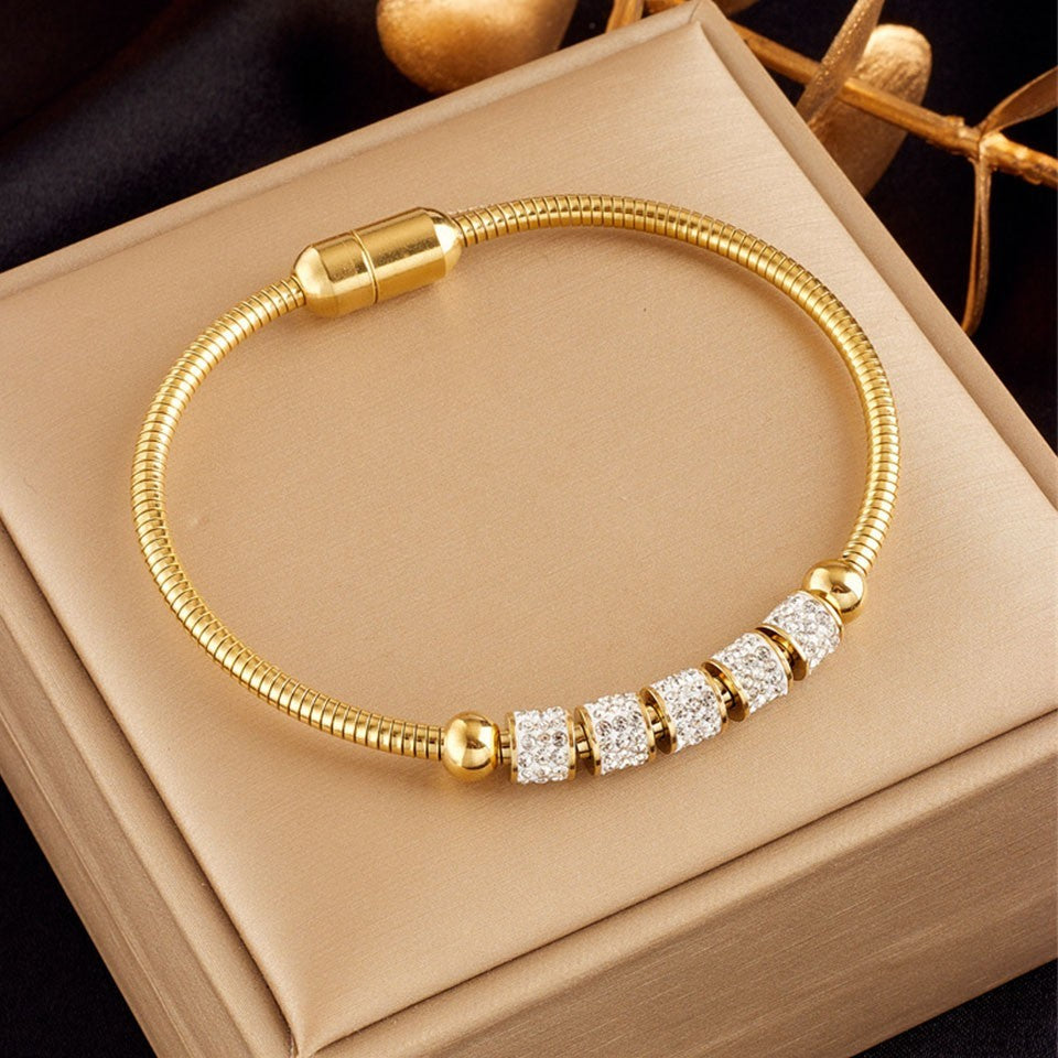 Gold Bracelet Cubic Zirconia Stones Elegant Slip-On Charm Jewelry for Women