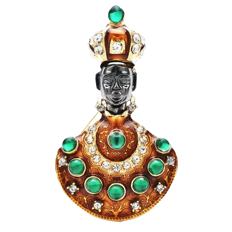 Regal Blackamoor Brooch Green Rhinestone Enamel Crown Figural Pin