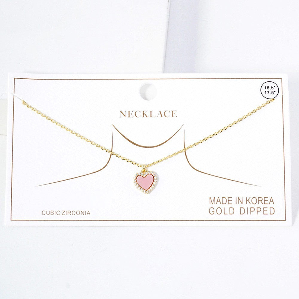 CZ Heart Pendant Necklace for Women Gold Dipped Elegant Jewelry Gift