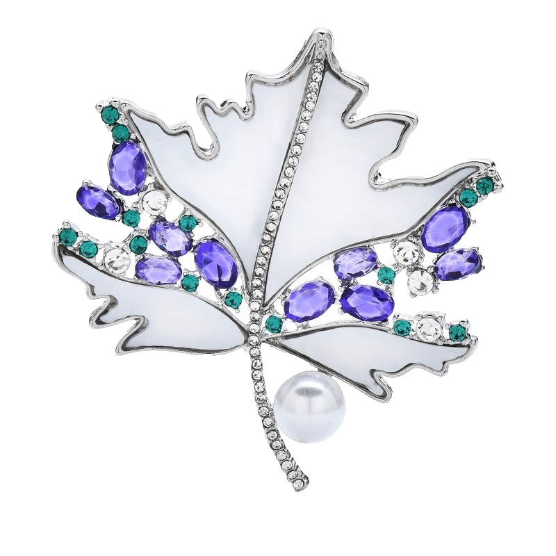 2pcs Maple Leaf Brooch Pin Cream Enamel Purple Rhinestone Faux Pearl Set