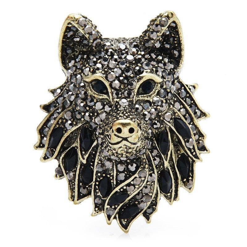 Statement Rhinestone Wolf Head Brooch Pin Men's Women's Animal Jewelry Gift