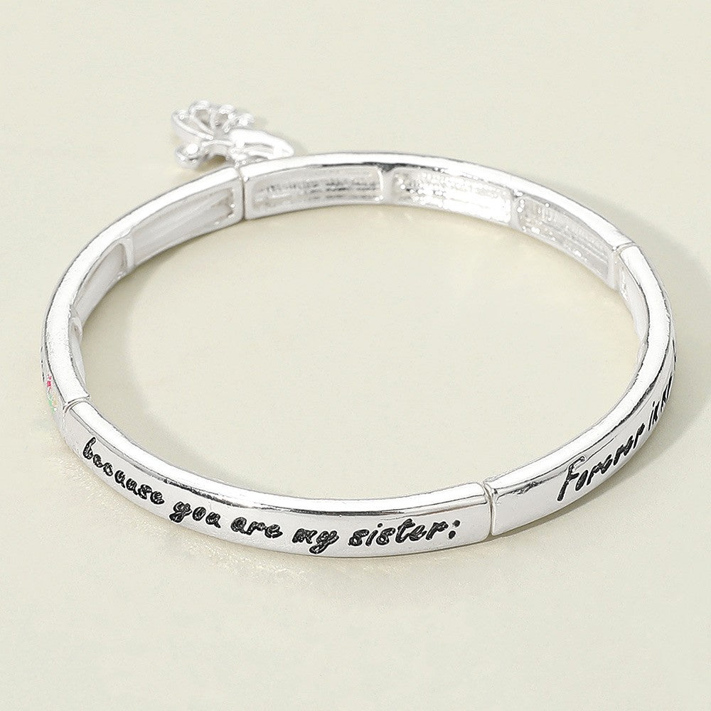 Sister Blessing Angel Charm Stretch Bangle Bracelet Gift for Friend Sister