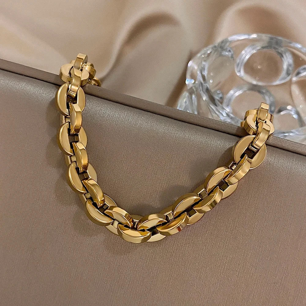 Chunky Stainless Steel Gold Plated Cuban Chain Bracelet Thick Link Jewelry