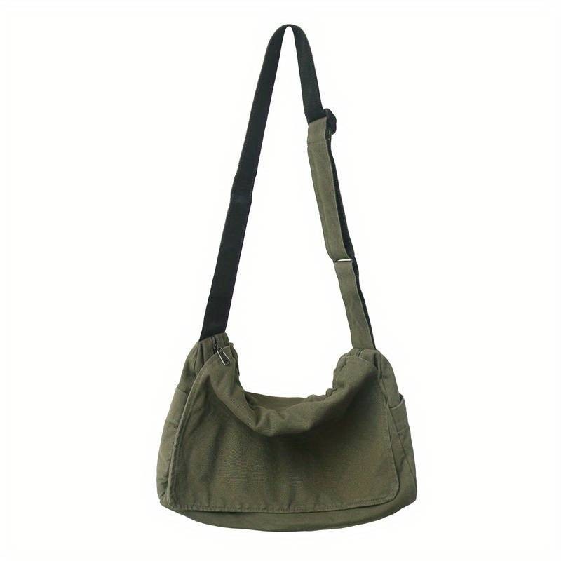 Olive Green Canvas Crossbody Messenger Bag – Large Casual Shoulder Tote Bags