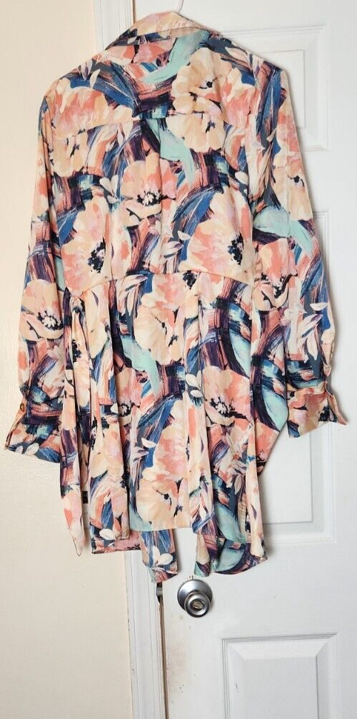 Women’s Watercolor Floral Wrap Dress Medium V Neck Belted Summer Party Casual