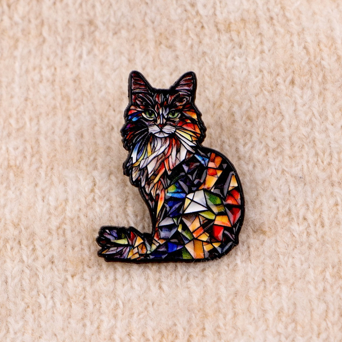 2PCS Colorful Stained Glass Style Cat Enamel Pin Set Brooch Bag Jacket Badge
