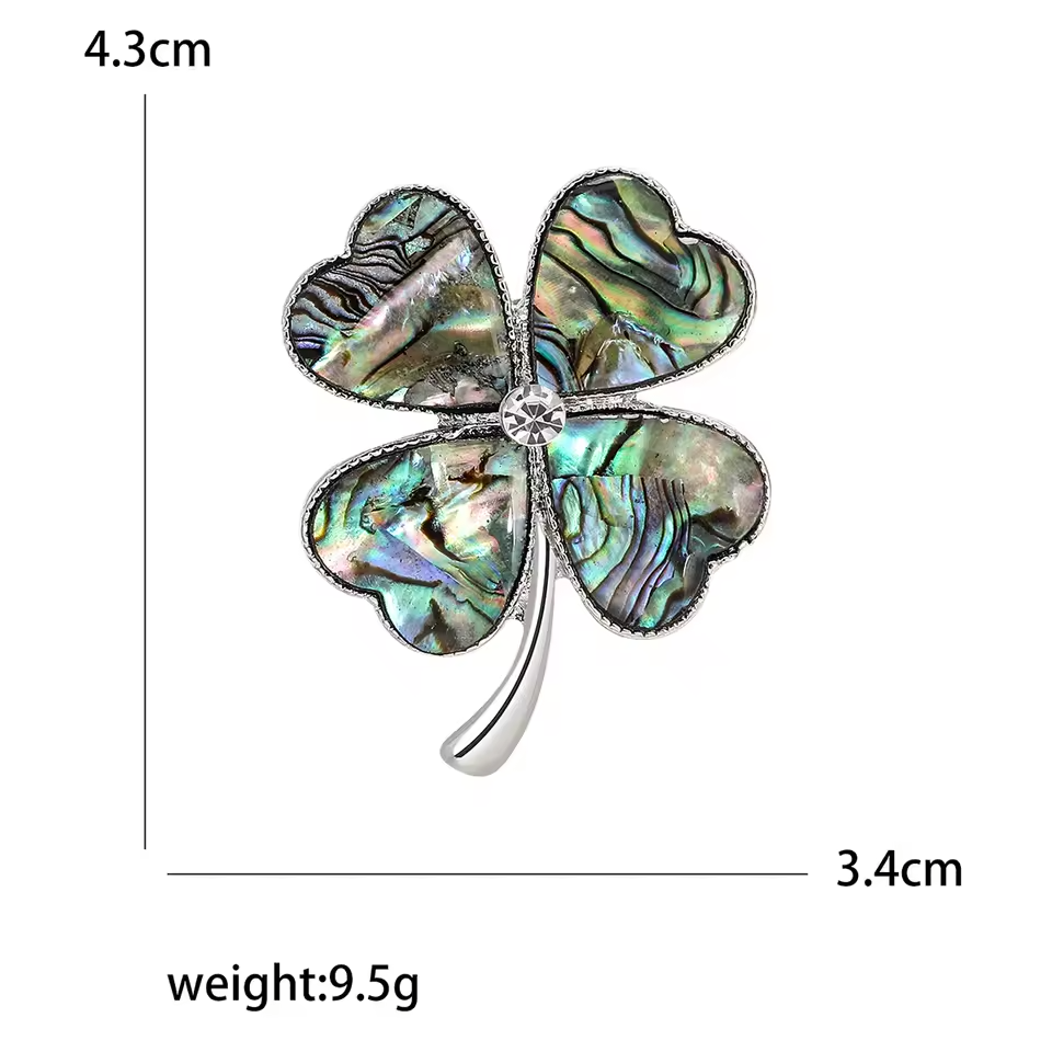 3pcs Abalone Shell Brooch Set Butterfly Clover Tulip Silver Tone Pin