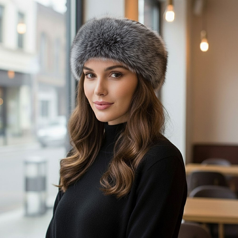 2pcs Faux Fur Headband Set Winter Ear Warmer Stretchy Burgundy Grey