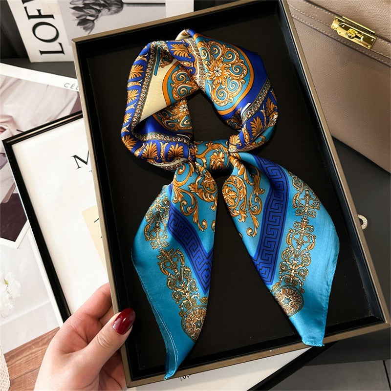 Printed Silk Square Scarf for Women 27.5x27.5 Inches Luxury Headband Neck Shawl
