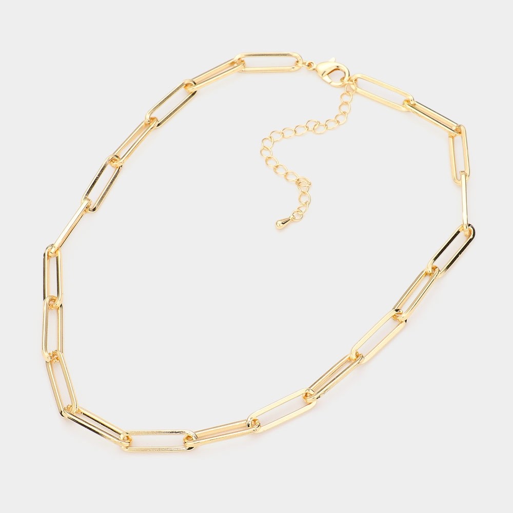 Classic Gold Paperclip Link Chain Necklace - Versatile High-Shine Layering Piece