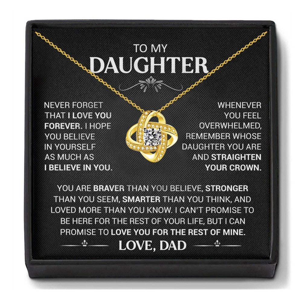 To My Daughter Love Knot Necklace From Dad Straighten Your Crown Gift Box