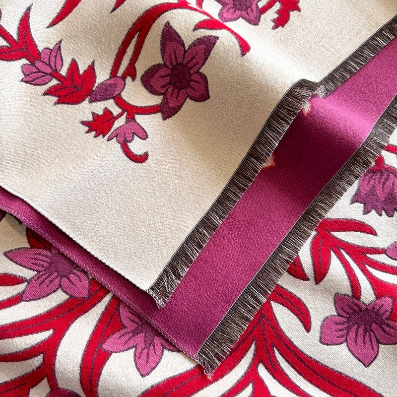 Floral Cashmere Feel Scarf Pashmina Shawl Reversible Wrap Pink Beige 71" x 28"