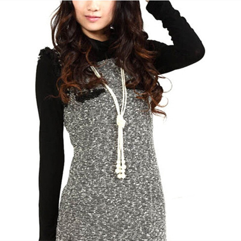 Faux Pearl Long Tassel Statement Necklace Knot Layered Sweater Chain Wedding