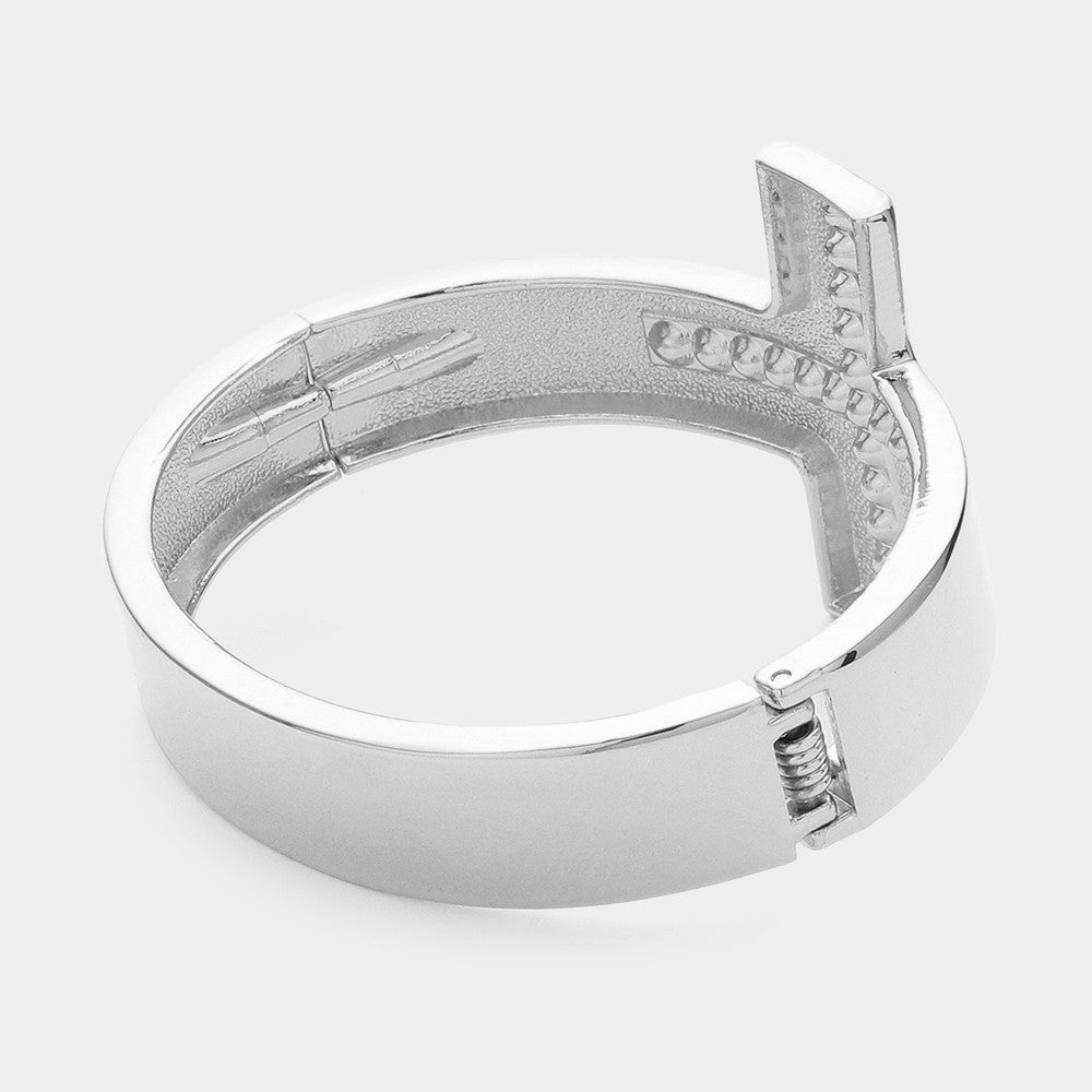 Metal Cross Hinged Bangle Bracelet for Women Religious Jewelry Gift Idea