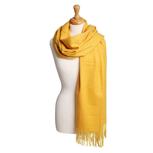 Mustard Yellow Oblong Scarf with Tassels Lightweight Soft Solid Wrap for Women