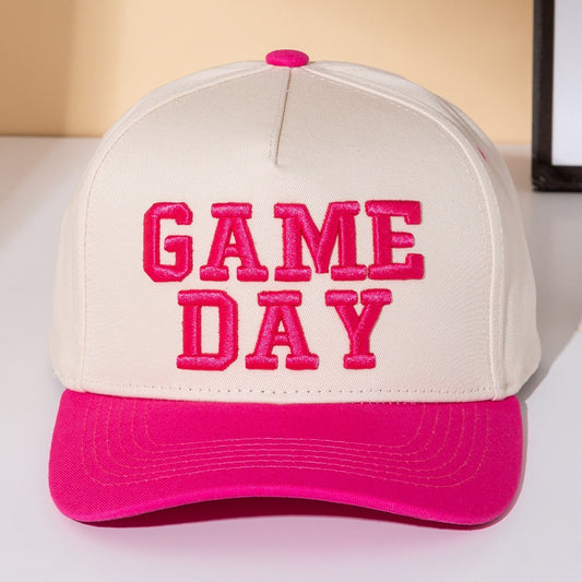 Embroidered GAME DAY Message Baseball Cap Women's OS Beige Pink Canvas Snapback