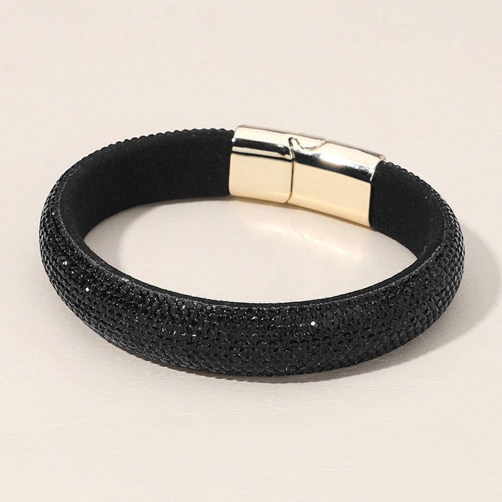 Felt Back Bling Studded Magnetic Bracelet Layered Wrap Wristband for Women