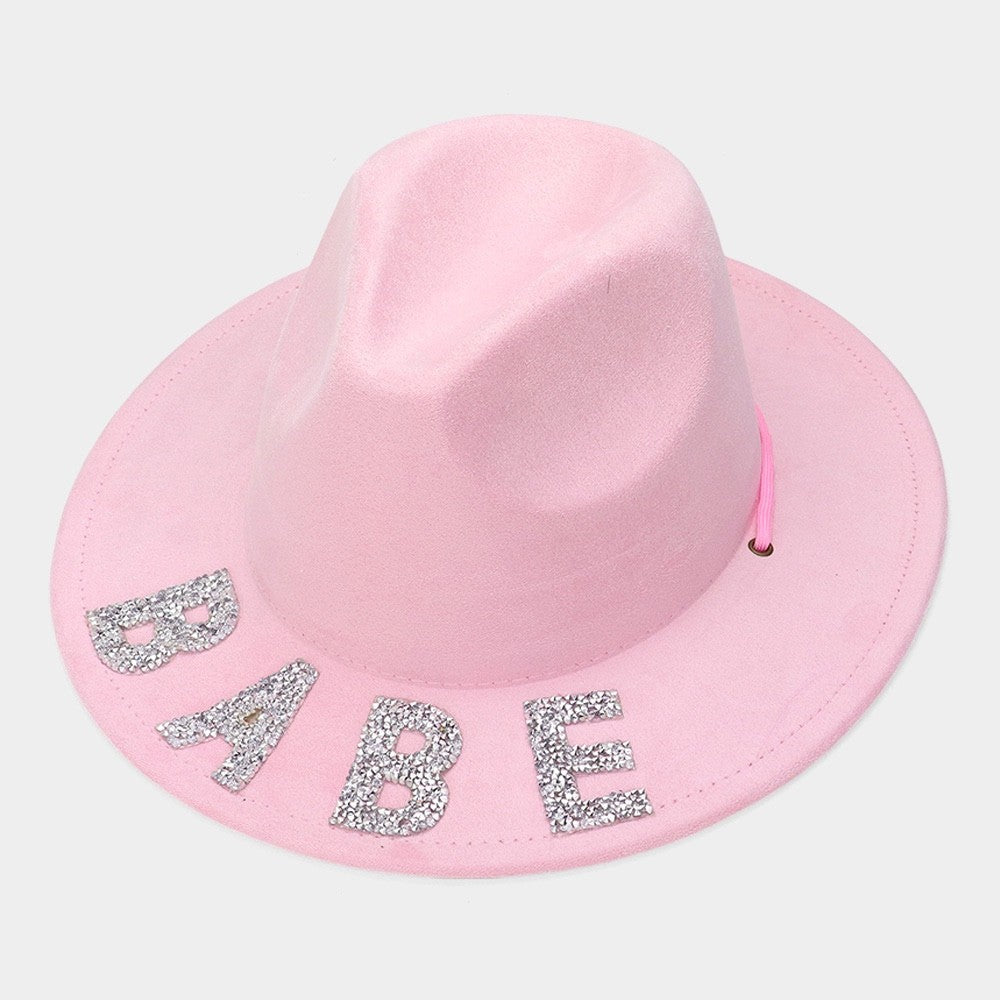 Chic Pink "BABE" Rhinestone Fedora Hat - Adjustable Stylish Western Fashion Hats