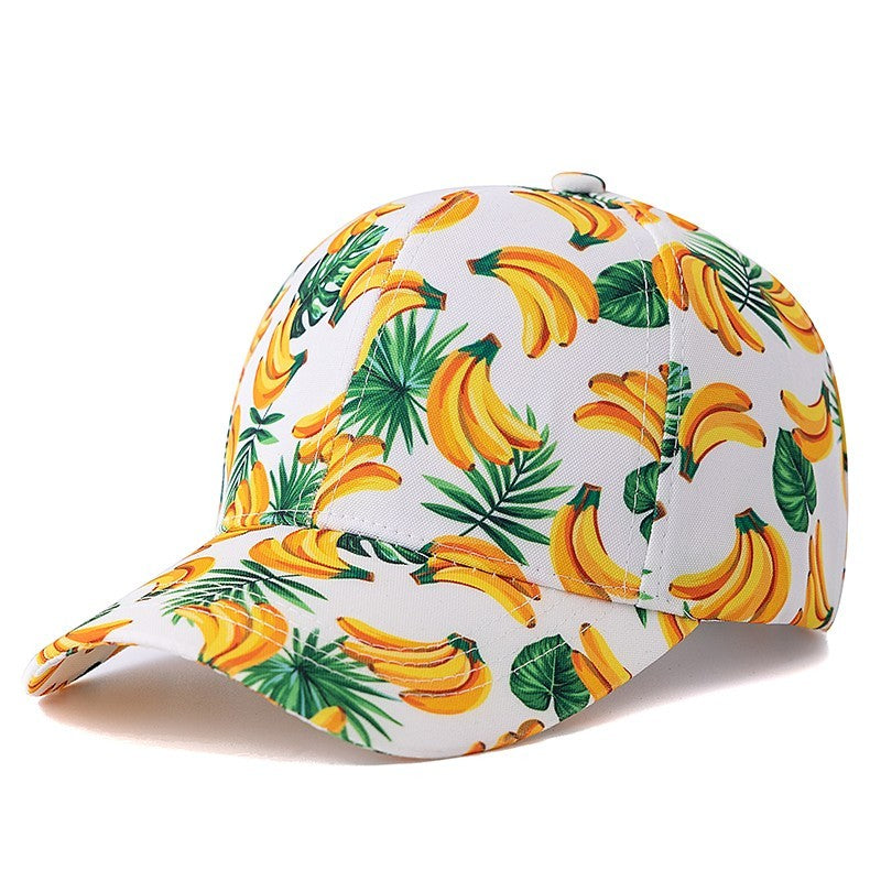 Banana Print Baseball Cap Tropical Fruit Hat White Cotton Adjustable Sun Hat
