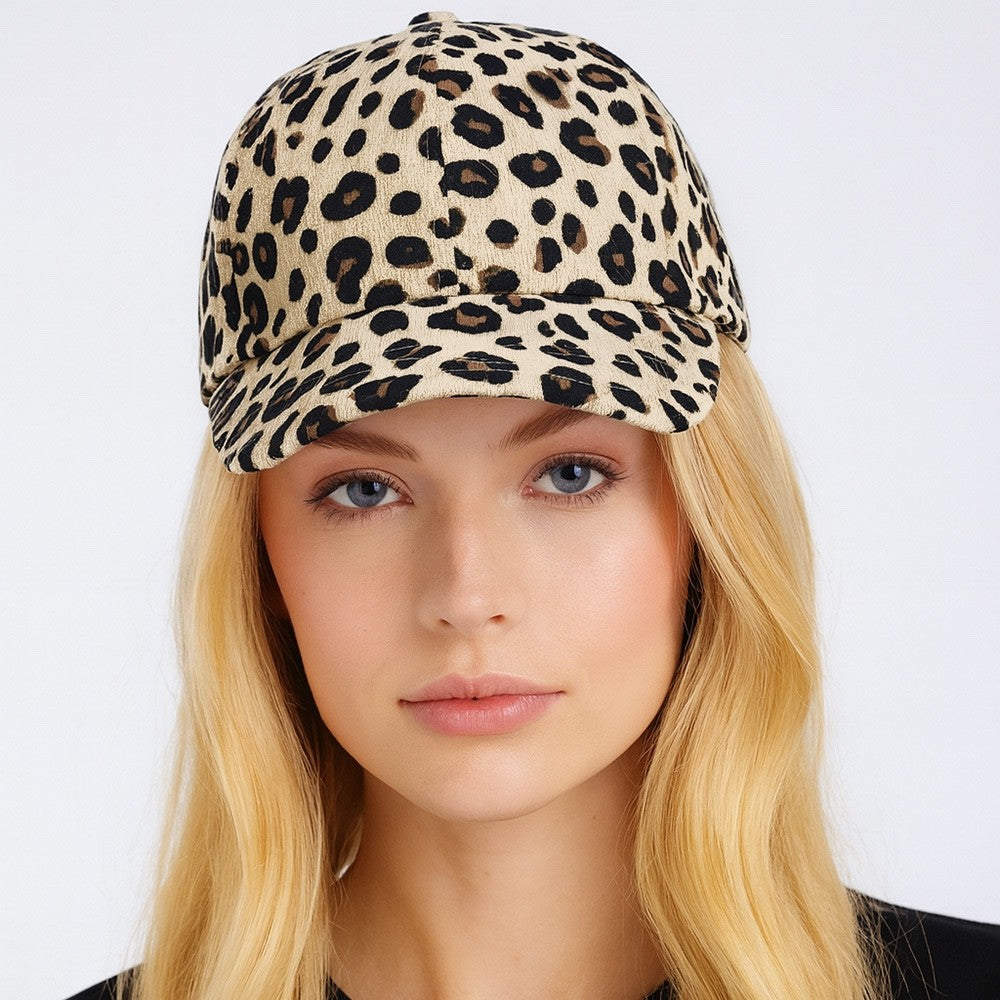 Leopard Print Textured Polyester Adjustable Baseball Cap Fashion Hat One Size