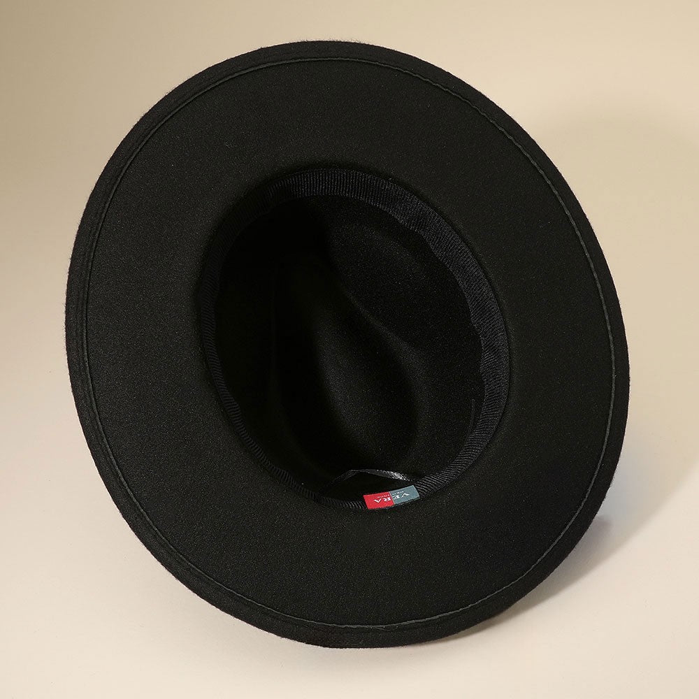 Western Fedora Hat Womens Polyester Black with Decorative Chain Accent Wide-Brim