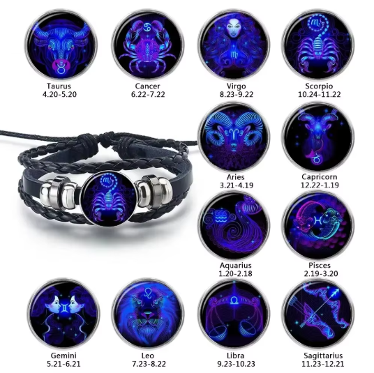 Pisces Zodiac Sign Bracelet Adjustable Astrology Jewelry for Women and Men Gift