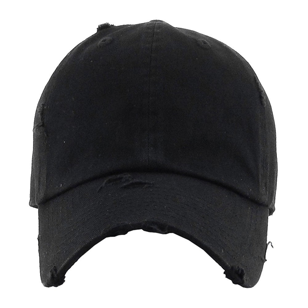 Distressed Black Baseball Cap Hat Vintage Dad Hat Style Adjustable Metal Buckle