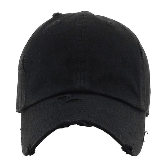 Distressed Black Baseball Cap Hat Vintage Dad Hat Style Adjustable Metal Buckle