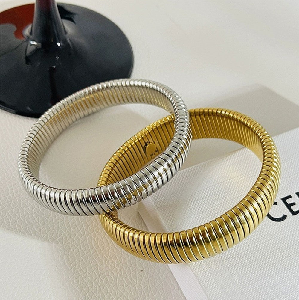 2 PC Tubogas Bracelets Set Gold & Silver Tone Ribbed Flexible Bangle
