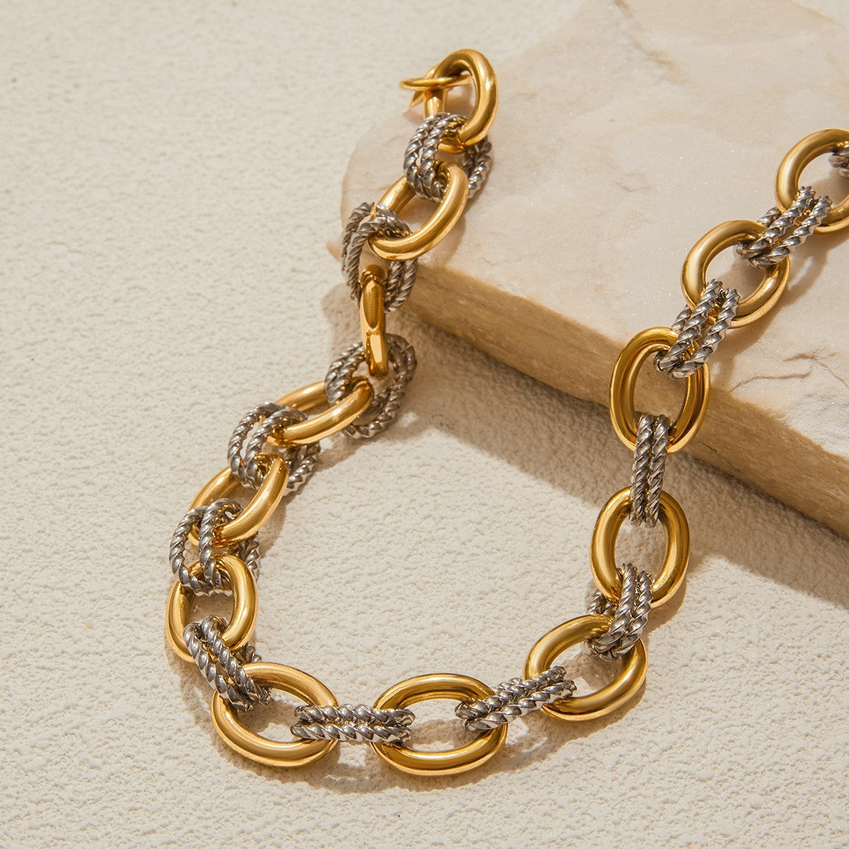 Two-Tone Stainless Steel Curb Chain Necklace & Bracelet Set 2PC Men Women Gift