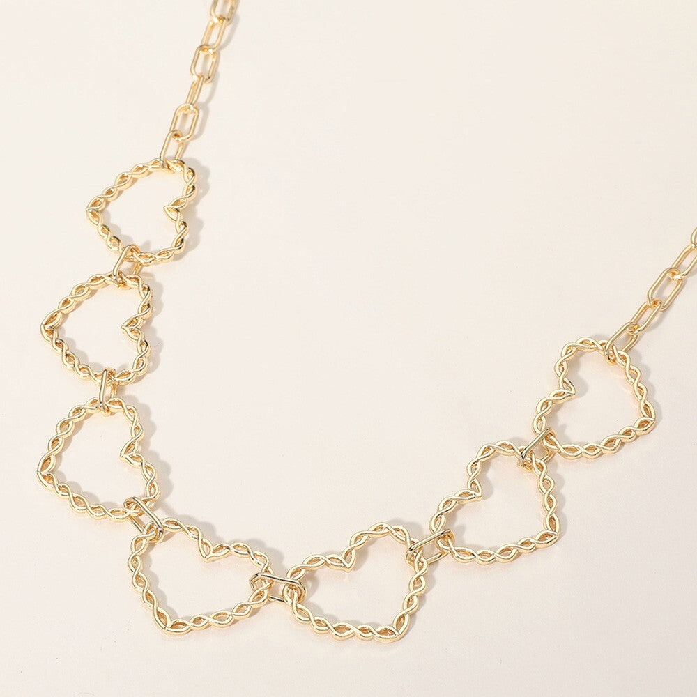 Gold Tone Open Heart Link Statement Necklace Chunky Chain Fashion Jewelry Women