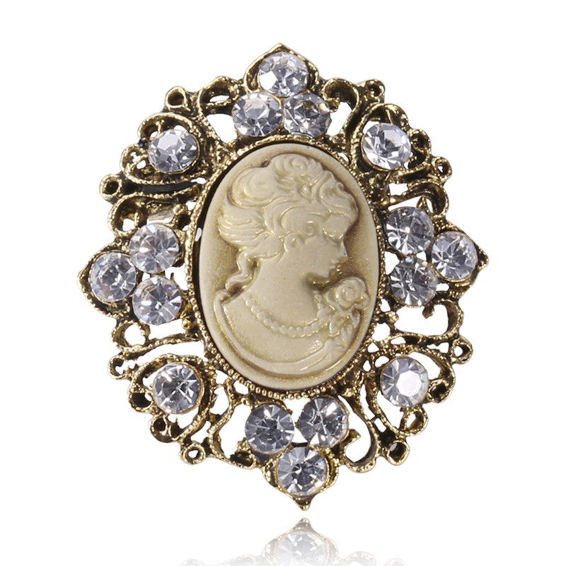 2pcs Vintage Cameo Brooch Pin Set Victorian Style Crystal Crystal Pendant