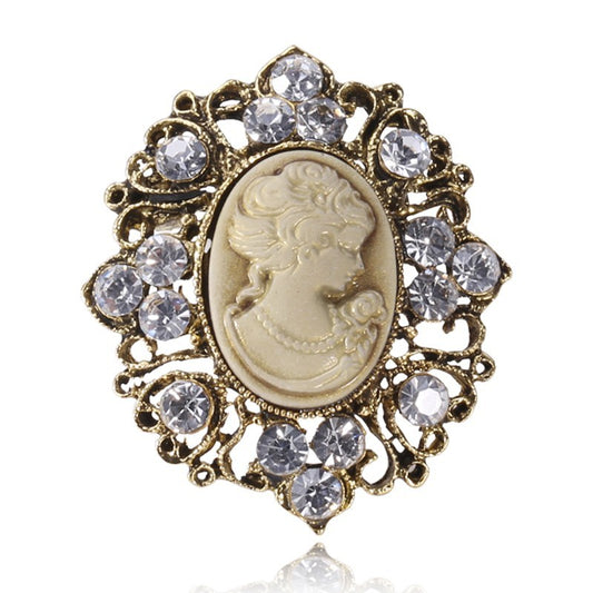 2pcs Vintage Cameo Brooch Pin Set Victorian Style Crystal Crystal Pendant