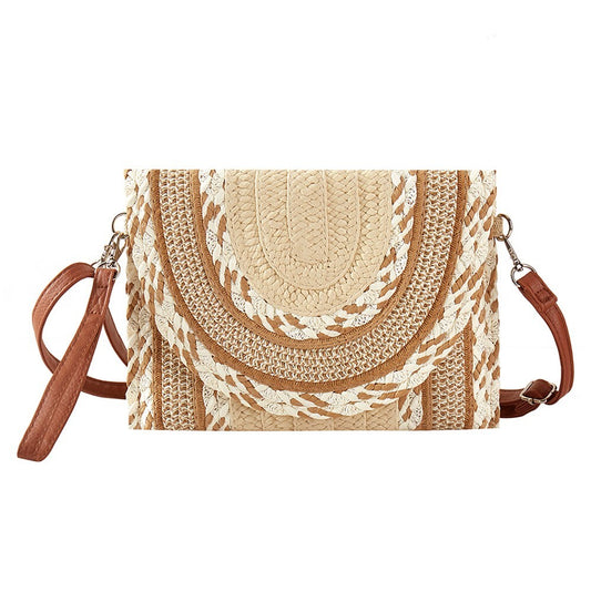 Multi Pattern Straw Clutch Crossbody Bag Boho Woven Handbag with Shoulder Strap