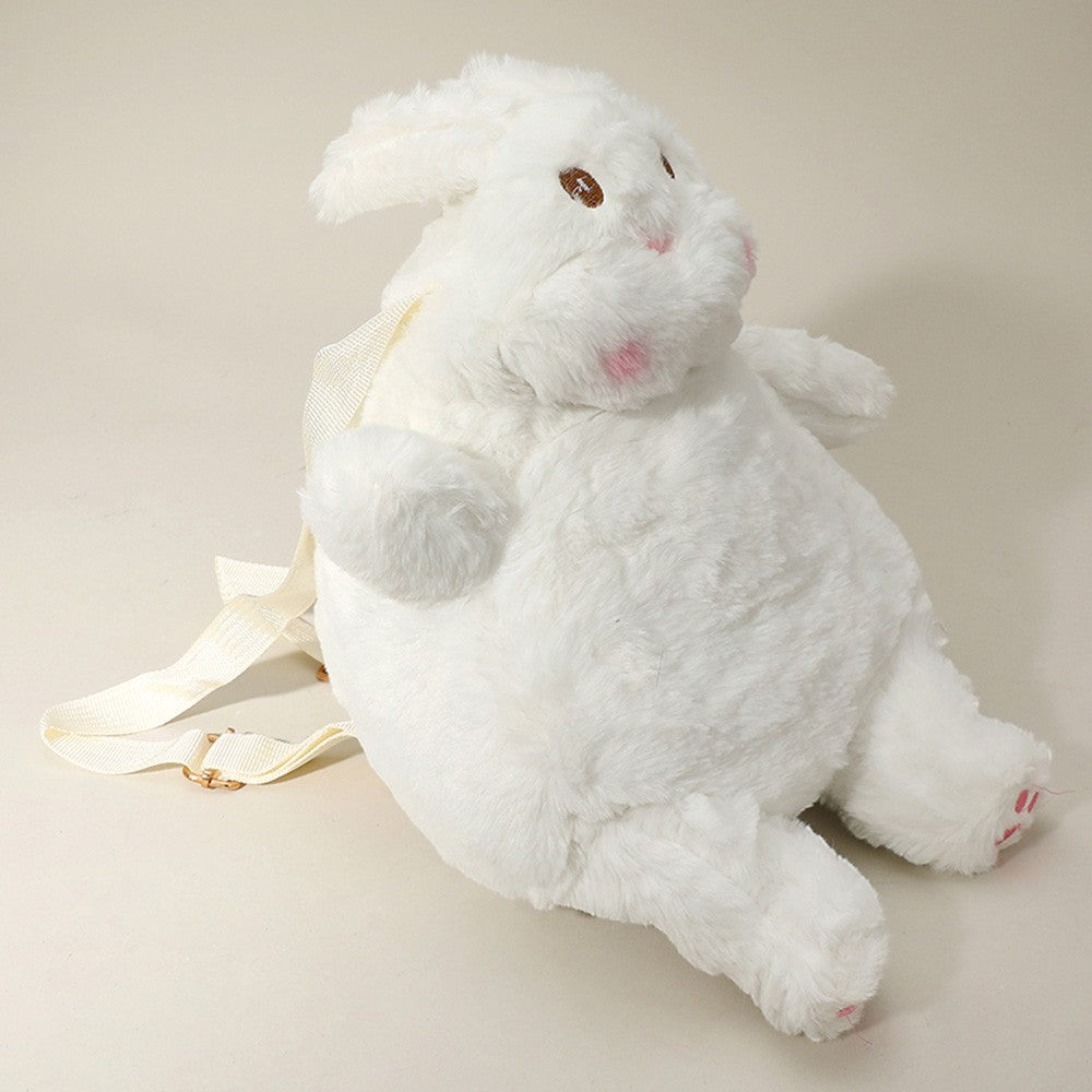 Kids Rabbit Plush Doll Animal Shape Backpack Bag Adjustable Strap White Zipper