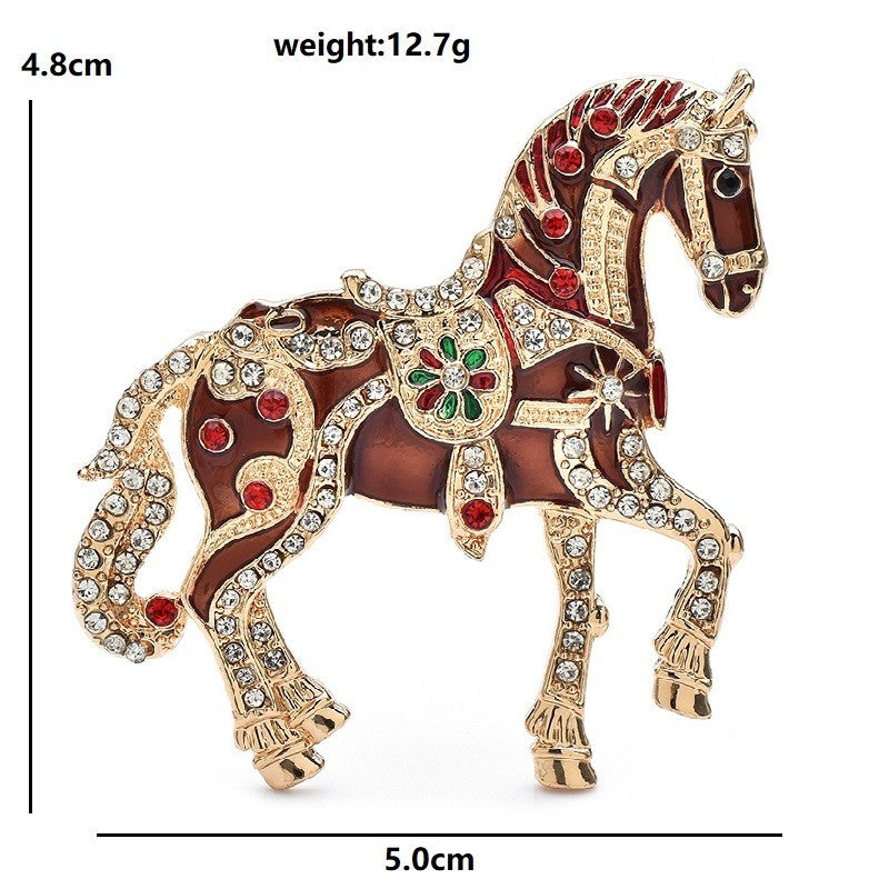 Ornate Enamel Carousel Horse Brooch Pin Crystal Rhinestone Equestrian Jewelry