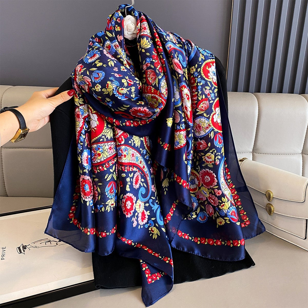 Oversized Silky Feel Paisley Floral Scarf Wrap Shawl | Long Rectangular Stole