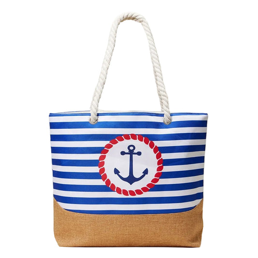 Nautical Anchor Striped Beach Tote Bag with Rope Handles Large Summer Travel
