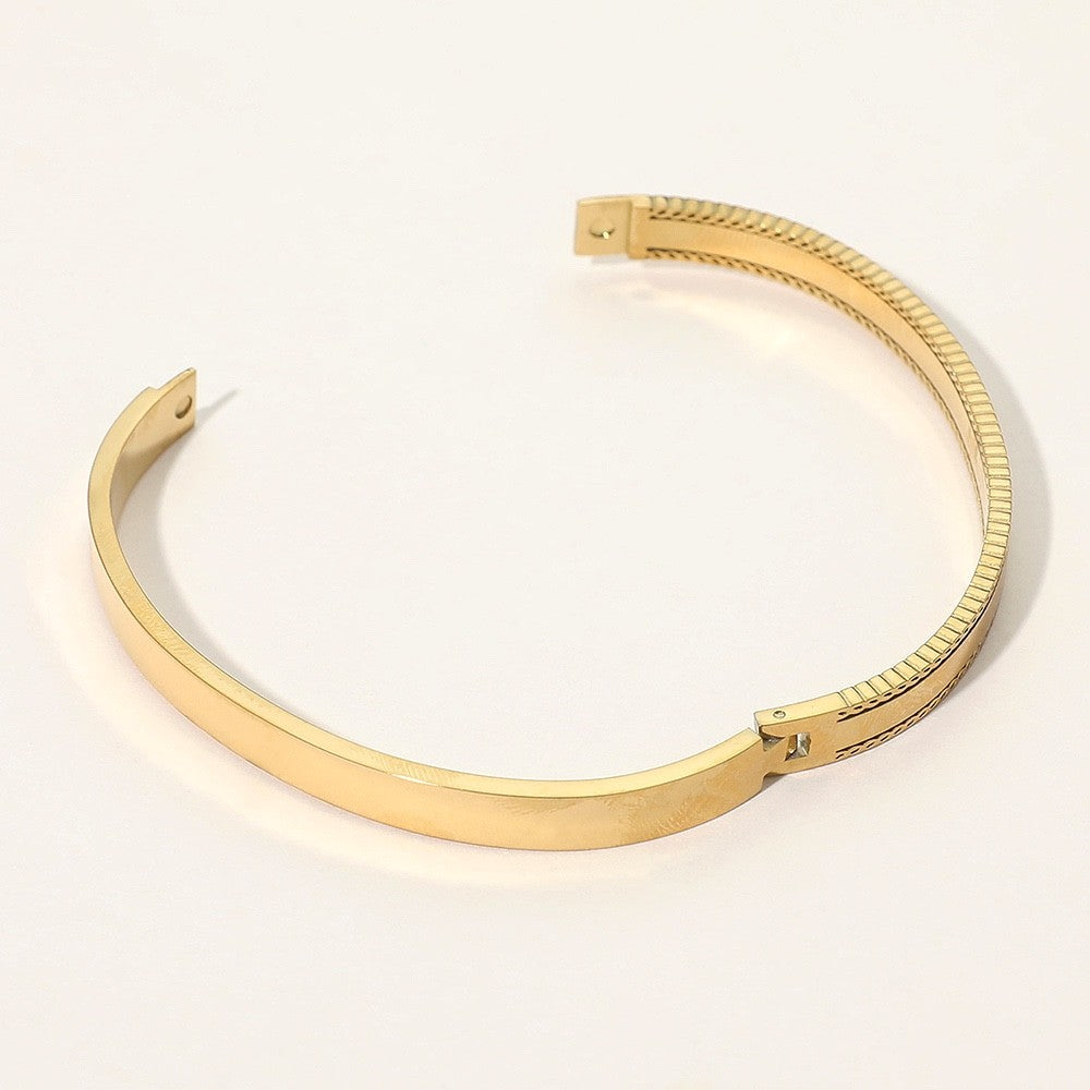 Gold Beaded Edge Hinged Bangle Bracelet Minimalist Stackable Fashion Jewelry