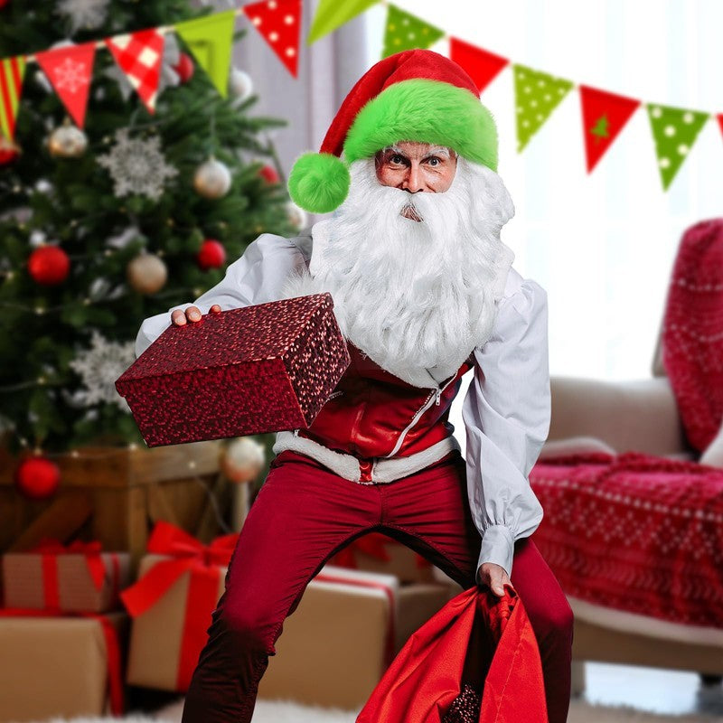 Grinch Santa Hat Red Green Faux Fur Velvet Christmas Costume Holiday Cap New