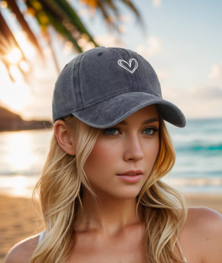 2 PCs Embroidered Peach Heart Denim Baseball Hat for Women Outdoor Accessories