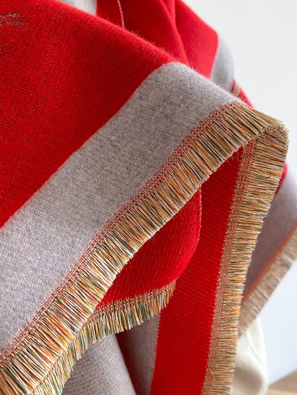 Luxurious Red Knit Wool Feel Shawl Scarf with Bird Motif Unisex Winter Wrap