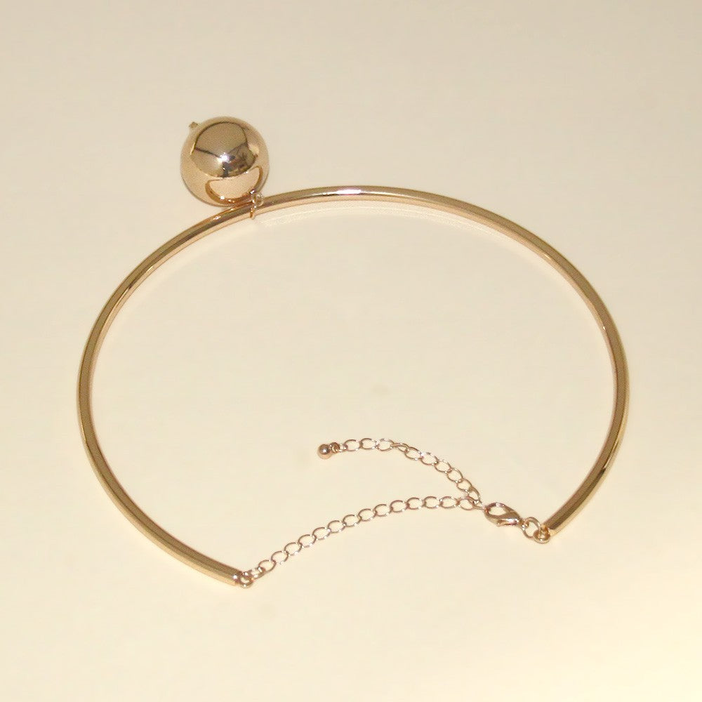 2pc Minimalist Gold Tone Torque Choker Necklace Stud Earrings Set Collar