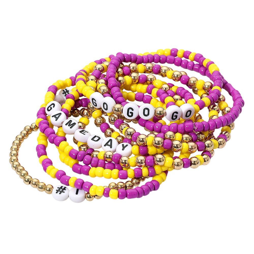 10PCS GO GAMEDAY Beaded Stretch Bracelet Set Multi Layered Team Spirit Jewelry