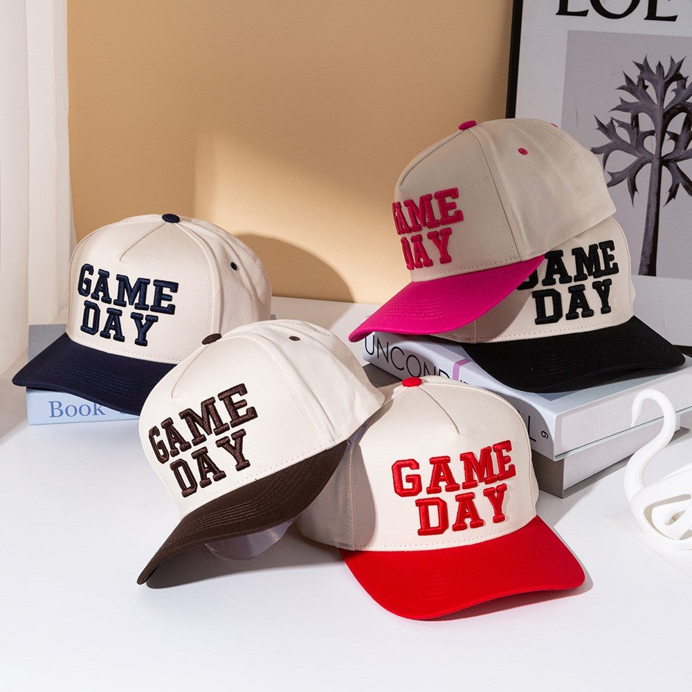 Embroidered GAME DAY Message Baseball Cap Women's OS Beige Pink Canvas Snapback